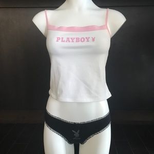 Playboy white cotton stretchy logo  cami  lingerie top